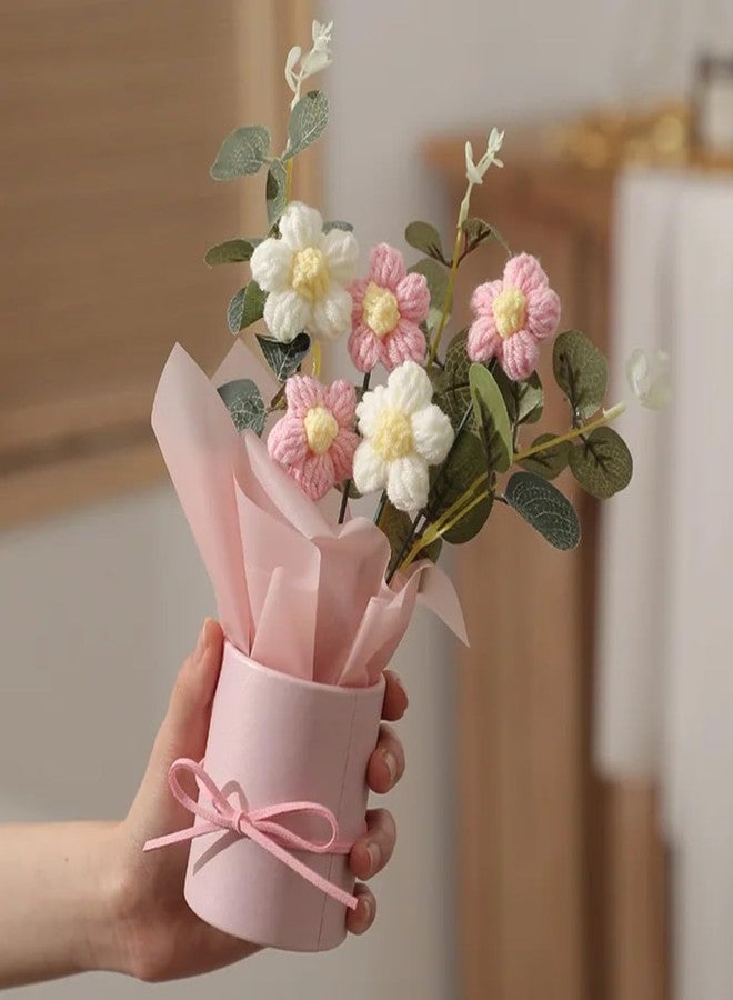 ShopiMoz 1 Pc Handmade Crochet Flower Bouquet | Artificial Flowers Bunch | Aesthetic Home Decor for Table, Desk, Bedroom for Girls, Girlfriend, Birthday, Anniversary | Pink Daisy Bouquet - Image 1
