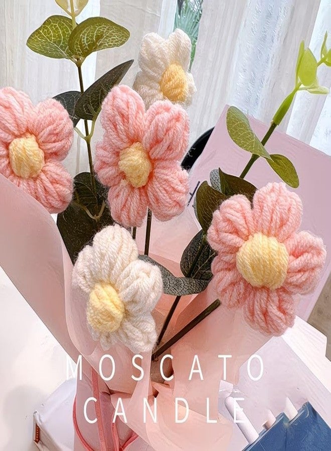 ShopiMoz 1 Pc Handmade Crochet Flower Bouquet | Artificial Flowers Bunch | Aesthetic Home Decor for Table, Desk, Bedroom for Girls, Girlfriend, Birthday, Anniversary | Pink Daisy Bouquet - Image 5