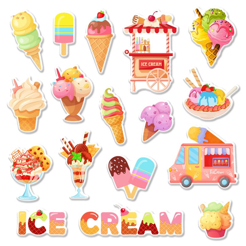 Whaline 34Pcs Summer Ice Cream Thick Gel Clings Colorful Ice Cream Window Gel Decals Cute Dessert Window Gels Stickers for Summer Toddlers Kids Home Classroom Party Supplies