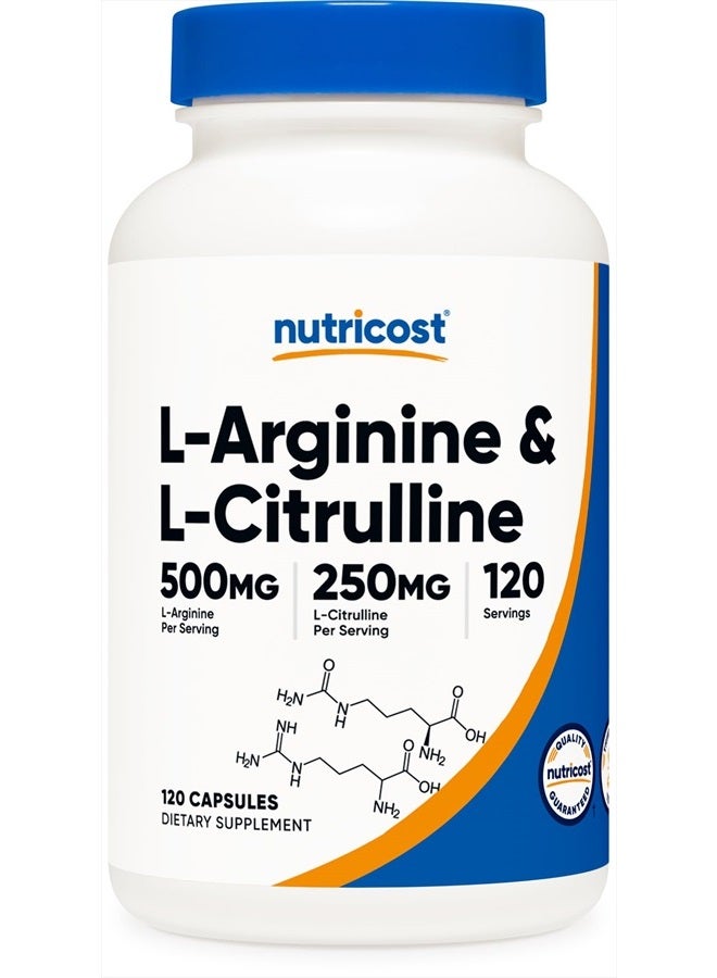 Nutricost L-Arginine L-Citrulline Complex 750mg, 120 Capsules - Non-GMO - Image 1