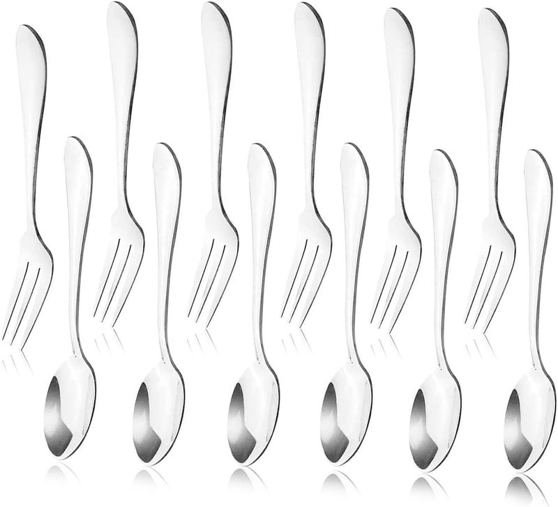 JIAKAI 12pcs Stainless Steel Tea Dinner Server Spoon and Cake Fruit Forks Kitchen Accessory Wedding Party for Dessert, Salad, Appetizer, Cocktail(6 Forks + 6 Spoons) - Image 1