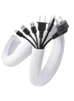 AGPtek AGPTEK White Cable Sleeve Cover, 2 Pack 5ft - 1.2 inch Cord Management Wire Organizer Under Desk, Home Office Computer Wire Cover Hider Cord Protector, Protect Pet Cat Dog from Chewing, White  - Image 1