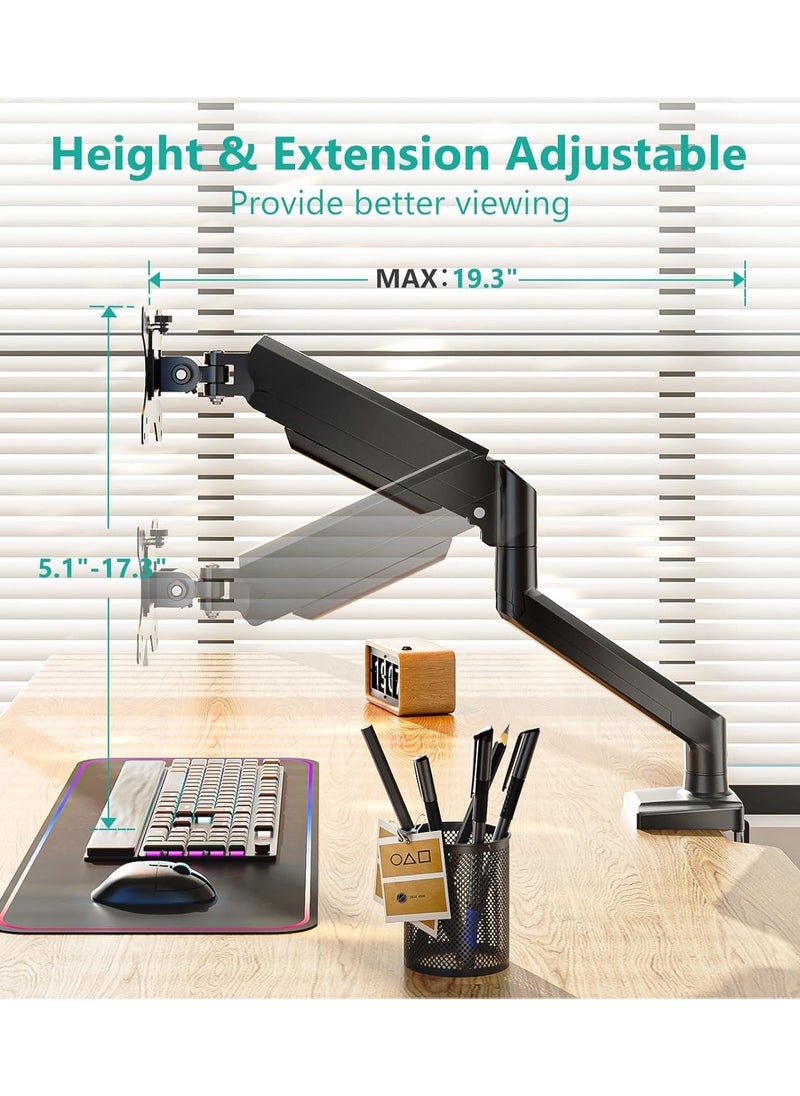 بيوينتي - Single Monitor Mount, Gas Spring Monitor Arm for 17-34 inch Screens, Adjustable Computer Monitors Stand, with Clamp and Grommet Base, Black - Image 1
