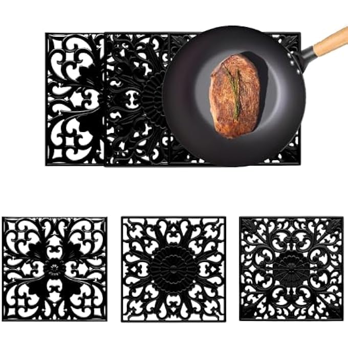 TERRIFI 3 Pcs Square Pan Protectors Hollowed Out Anti Scald Silicone Trivet 3 Patterns Anti Slip Iron Pot Pads Not Easily Deformed Pan Dividers Suitable For Flat Bottomed Pans Tableware And Coasters - Image 1