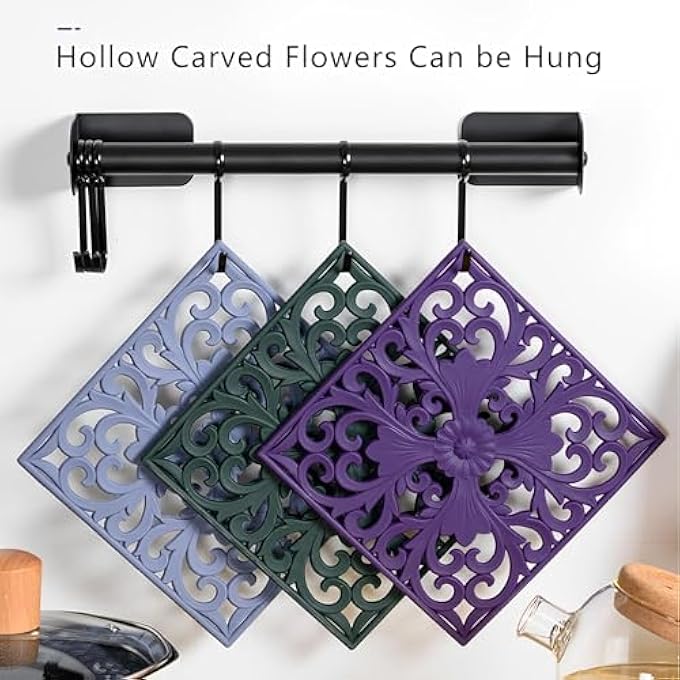 TERRIFI 3 Pcs Square Pan Protectors Hollowed Out Anti Scald Silicone Trivet 3 Patterns Anti Slip Iron Pot Pads Not Easily Deformed Pan Dividers Suitable For Flat Bottomed Pans Tableware And Coasters - Image 4