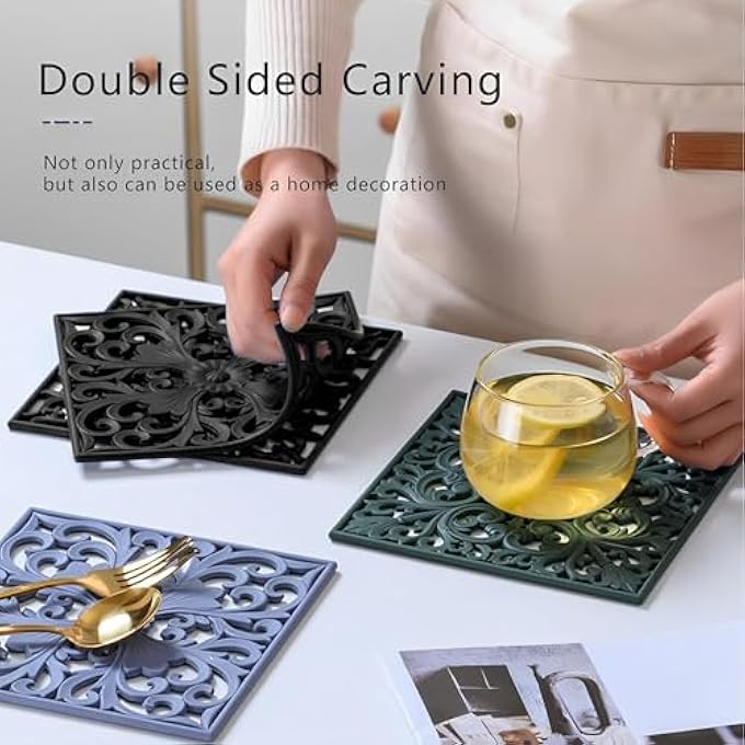 TERRIFI 3 Pcs Square Pan Protectors Hollowed Out Anti Scald Silicone Trivet 3 Patterns Anti Slip Iron Pot Pads Not Easily Deformed Pan Dividers Suitable For Flat Bottomed Pans Tableware And Coasters - Image 3