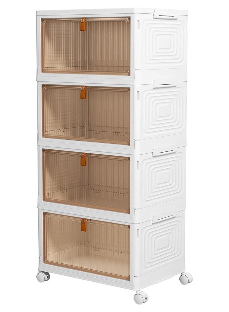 Gogoya 4 Tiers Collapsible Storage Cabinet, Stackable Storage Bins Container with Lids and Wheels, Clothes Shoes Snacks Toys Storage Boxes, 4 Tier Folding Closet Organizer for Living Room, Kitchen, Bedroom, Dorm - Image 1