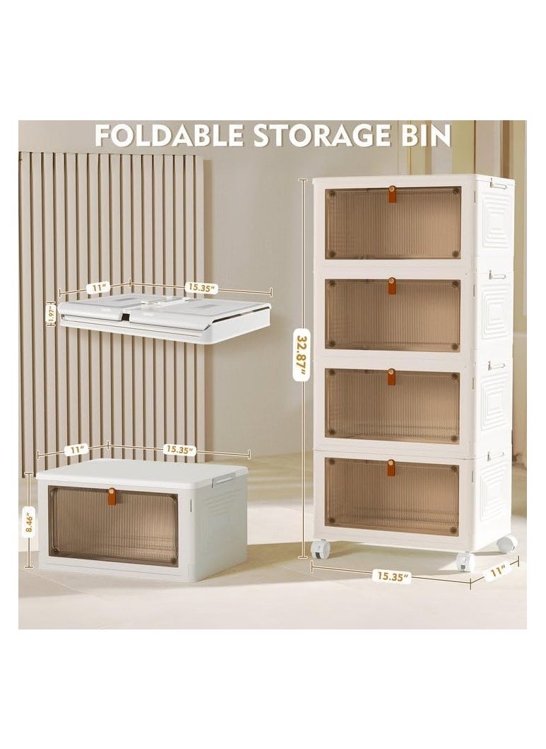 Gogoya 4 Tiers Collapsible Storage Cabinet, Stackable Storage Bins Container with Lids and Wheels, Clothes Shoes Snacks Toys Storage Boxes, 4 Tier Folding Closet Organizer for Living Room, Kitchen, Bedroom, Dorm  - Image 2