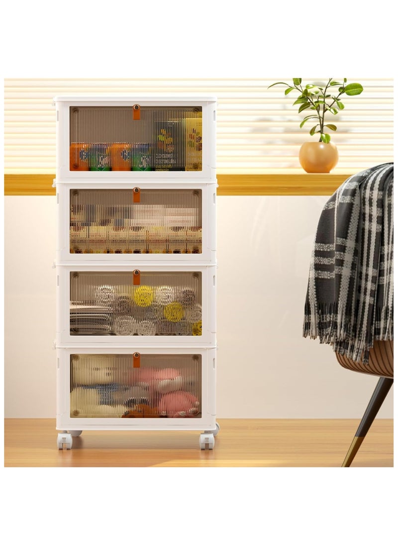 Gogoya 4 Tiers Collapsible Storage Cabinet, Stackable Storage Bins Container with Lids and Wheels, Clothes Shoes Snacks Toys Storage Boxes, 4 Tier Folding Closet Organizer for Living Room, Kitchen, Bedroom, Dorm  - Image 3