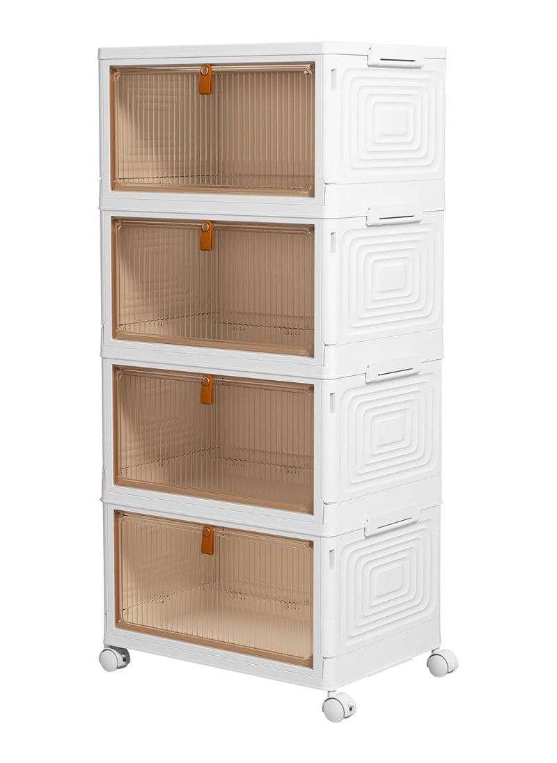 Gogoya 4 Tiers Collapsible Storage Cabinet, Stackable Storage Bins Container with Lids and Wheels, Clothes Shoes Snacks Toys Storage Boxes, 4 Tier Folding Closet Organizer for Living Room, Kitchen, Bedroom, Dorm  - Image 1