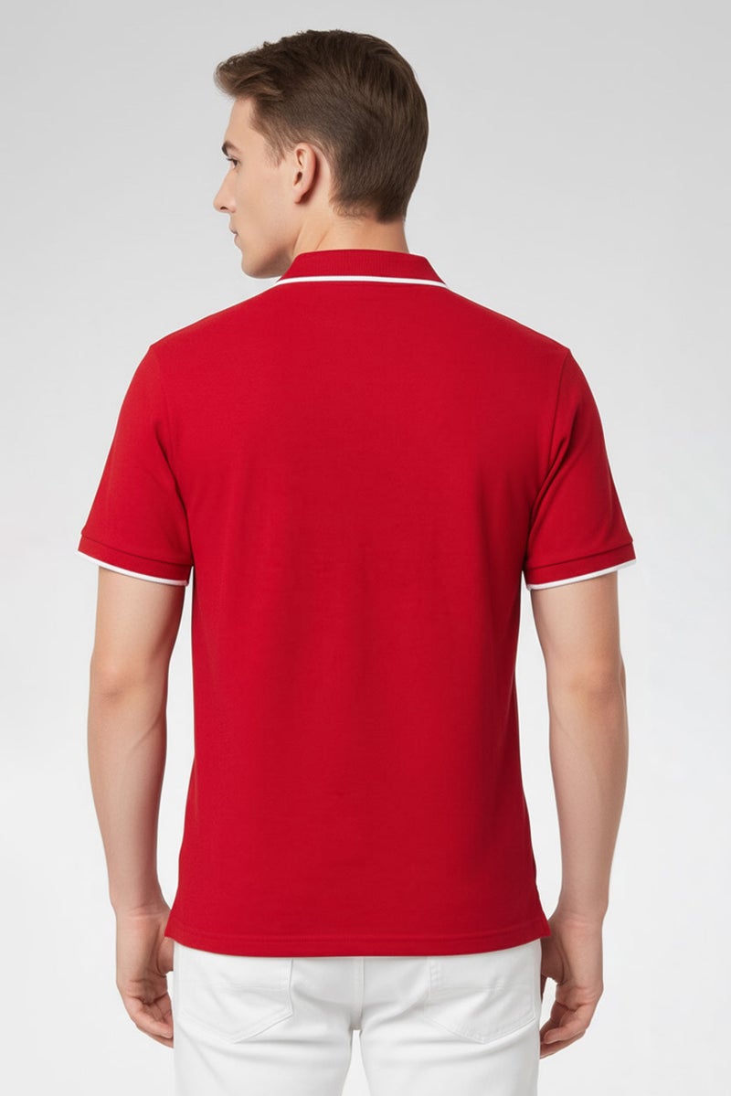 Cavalli Class Men Regular Fit Short Sleeve Brand Logo Polo Shirt, Red - Image 5