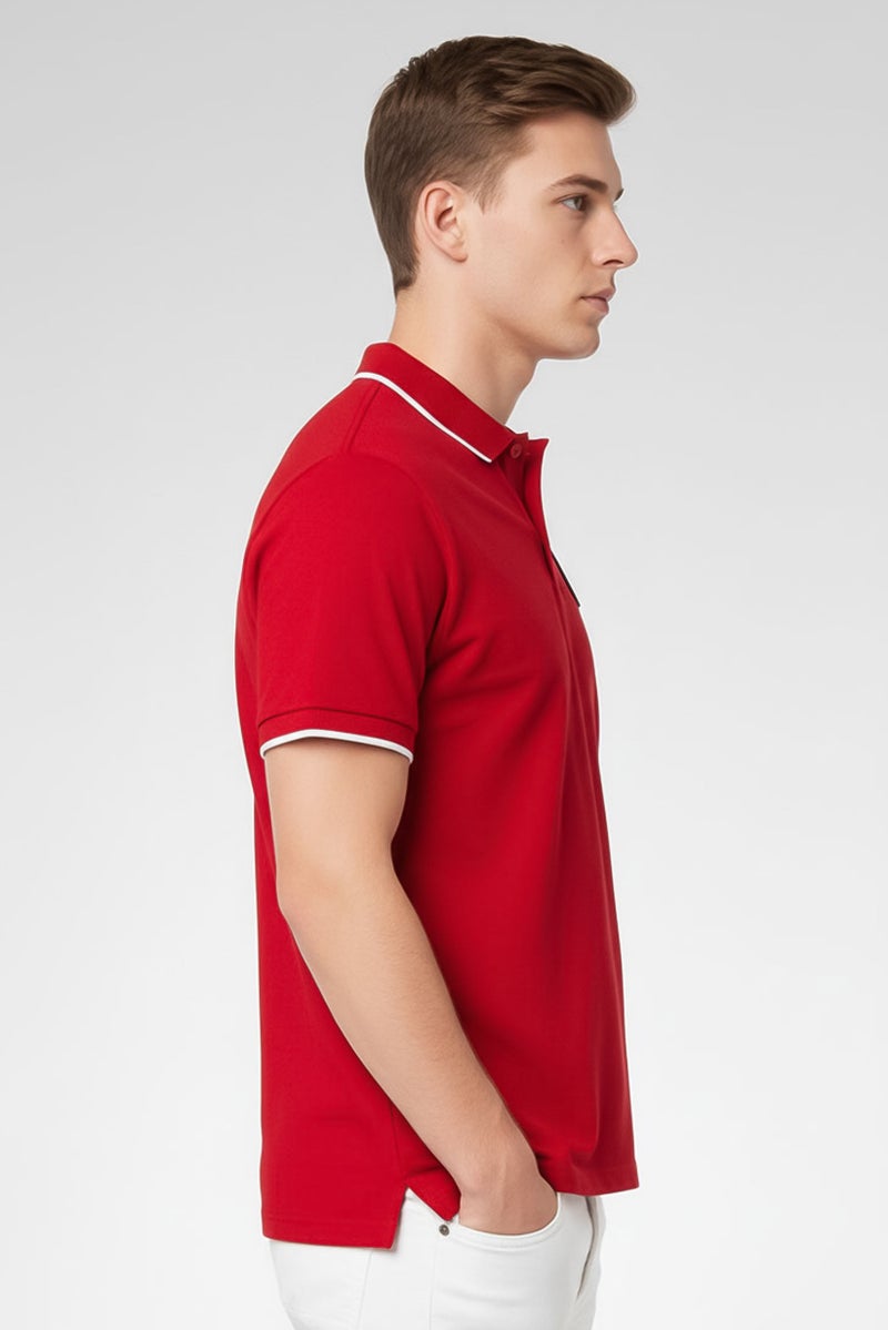 Cavalli Class Men Regular Fit Short Sleeve Brand Logo Polo Shirt, Red - Image 2