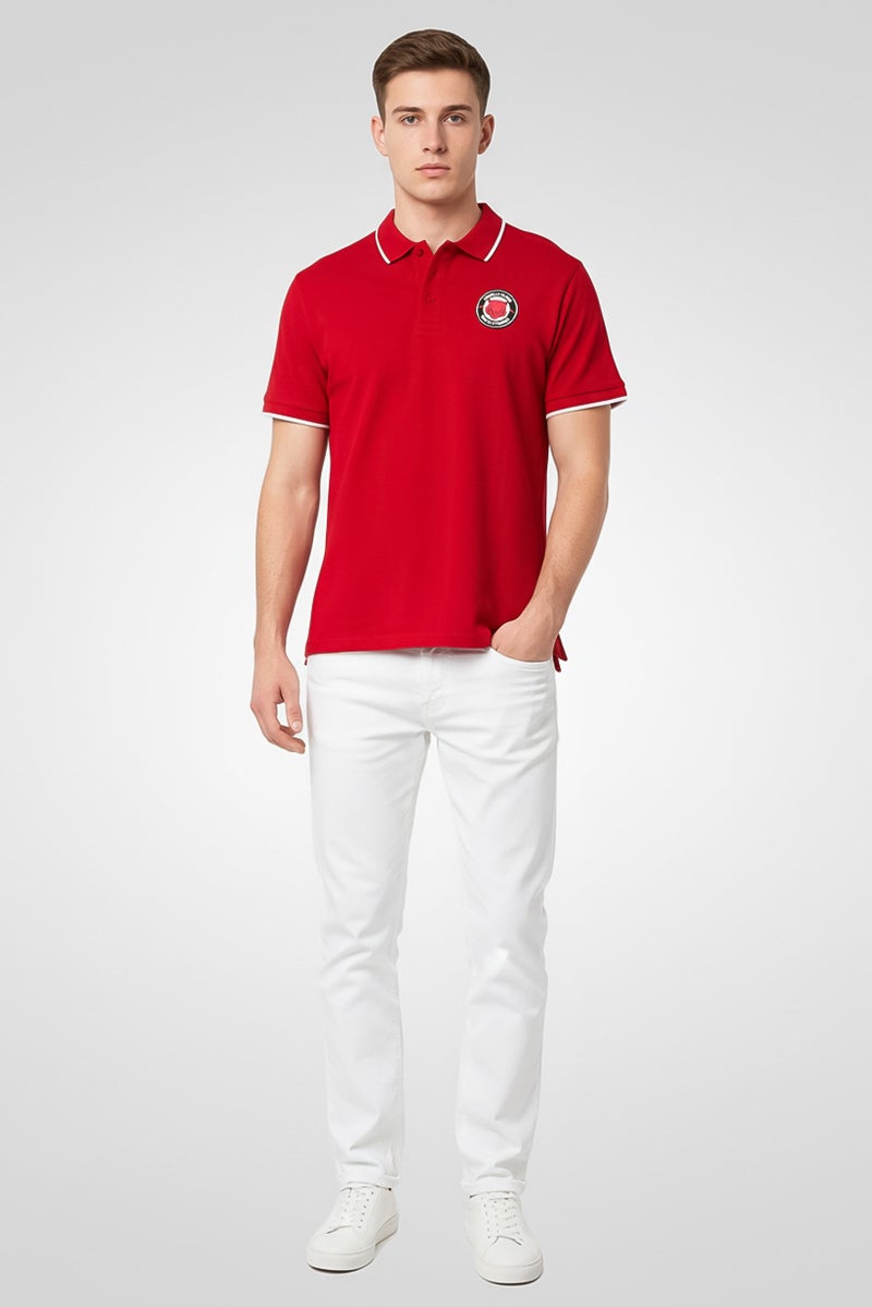 Cavalli Class Men Regular Fit Short Sleeve Brand Logo Polo Shirt, Red - Image 4