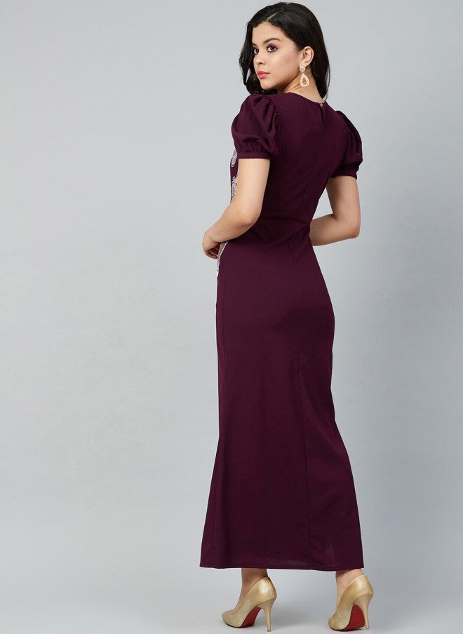 Athena فستان ماكسي بورغندي مزخرف للنساء - Image 4