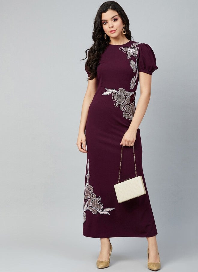 Athena فستان ماكسي بورغندي مزخرف للنساء - Image 5