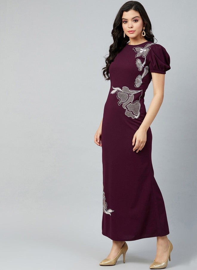 Athena فستان ماكسي بورغندي مزخرف للنساء - Image 3