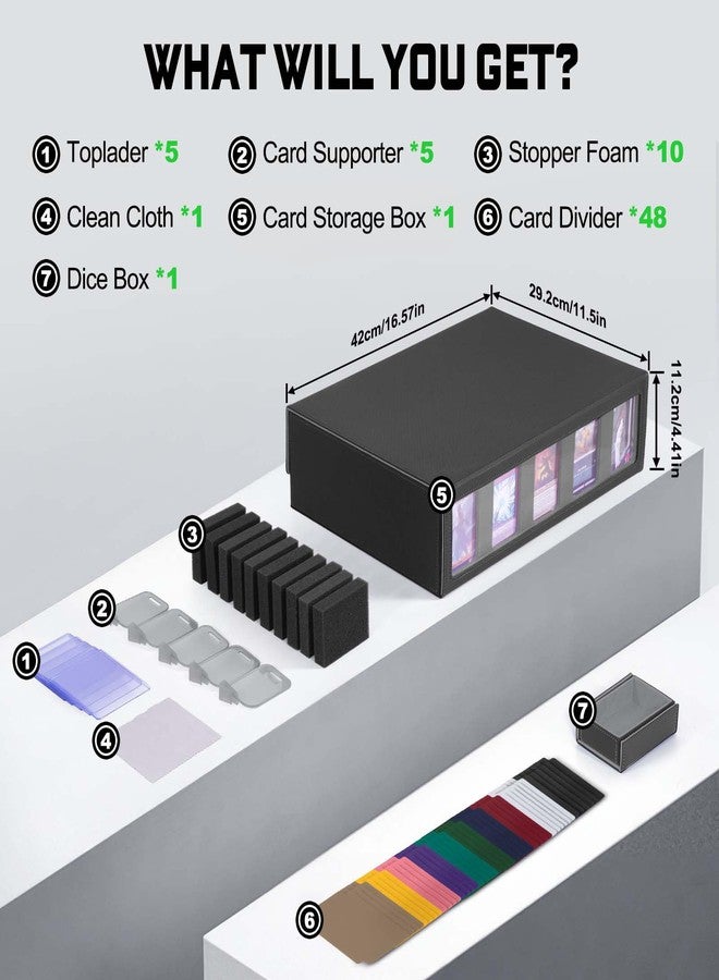 ZLCA Trading Card Storage Box 5-Row with Handle, MTG Storage Box Holds 3900+ Cards with Commander Display, Toploader Organizer Case for TCG PTCG Sport Card(Black) - Image 3