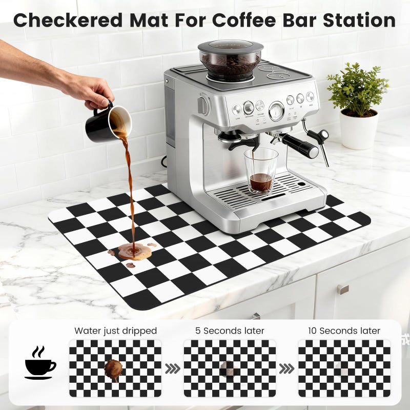 Yinoos 12" x 20" Checkered Dish Drying Mat for Kitchen Counter, Absorbent Coffee Bar Mat for Espresso Machine Coffee Countertops Accessories (Black) - Image 4