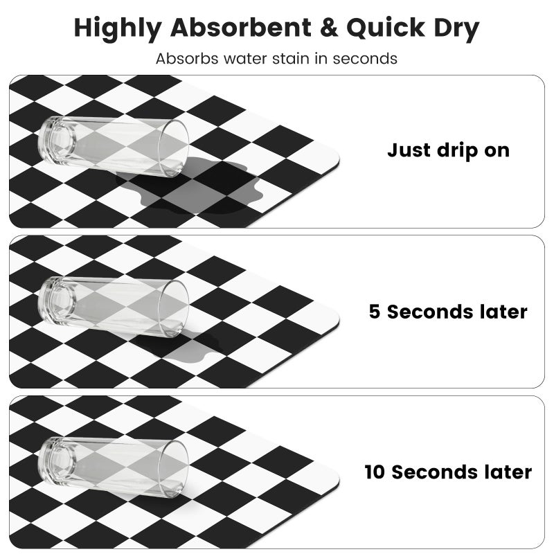 Yinoos 12" x 20" Checkered Dish Drying Mat for Kitchen Counter, Absorbent Coffee Bar Mat for Espresso Machine Coffee Countertops Accessories (Black) - Image 5