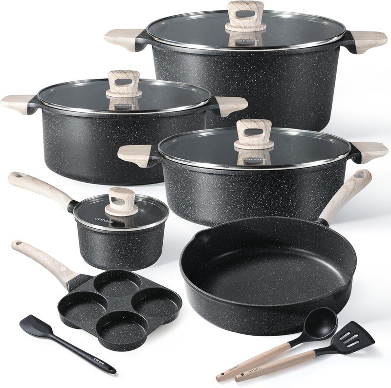 CAROTE Nonstick Pots and Pans Set, 13 Pieces Cookware Set Induction Kitchen Cooking Set w/Stock pot & Saucepans, Classic Black - Image 1