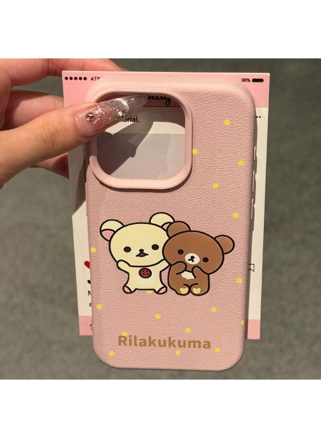 NIBEMINENT Cute Polka Dot Bear Lychee Pattern Protective TPU Case Cover For iPhone 15 Pro, Pink