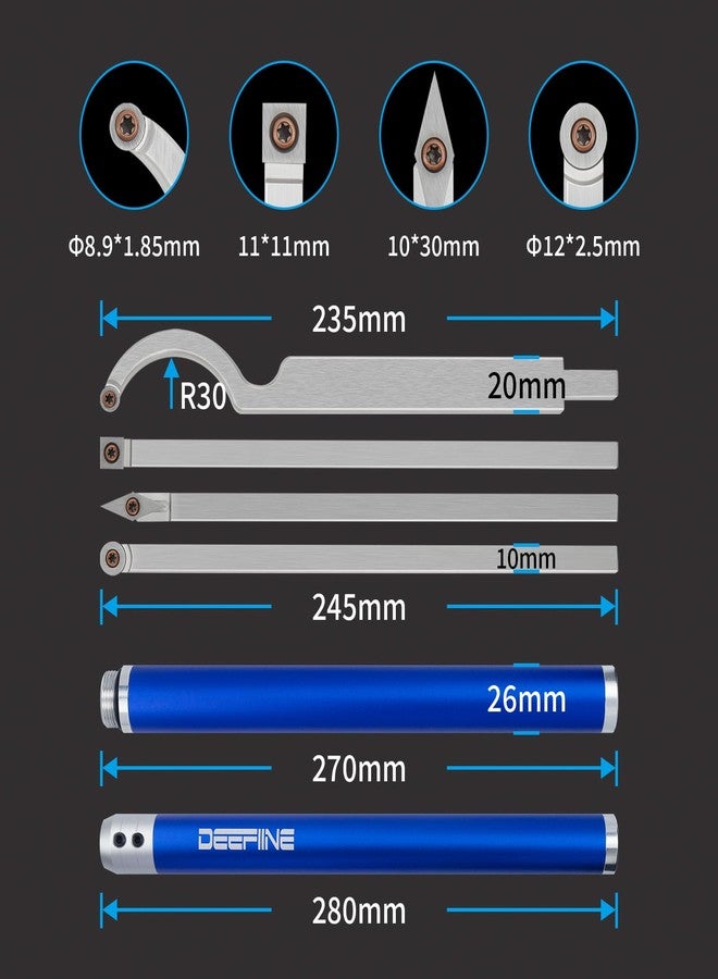 DEEFIINE Carbide Tip Wood Lathe Turning Tool set With Bowl sander, Lathe Roughing and Finishing Hollowing Tool Interchangeable Aluminum Alloy Handle with 4pcs Carbide Inserts For Woodturning - Image 2