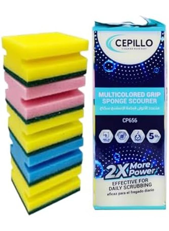 CEPILLO 5Pcs Multicolored Grip Sponge Scourer Dish Dishwashing Sponge Scrub Kitchen Cleaning Sponge For Cups Plates Cutlery And More Multicolour 9X7X4.5Cm - Image 3