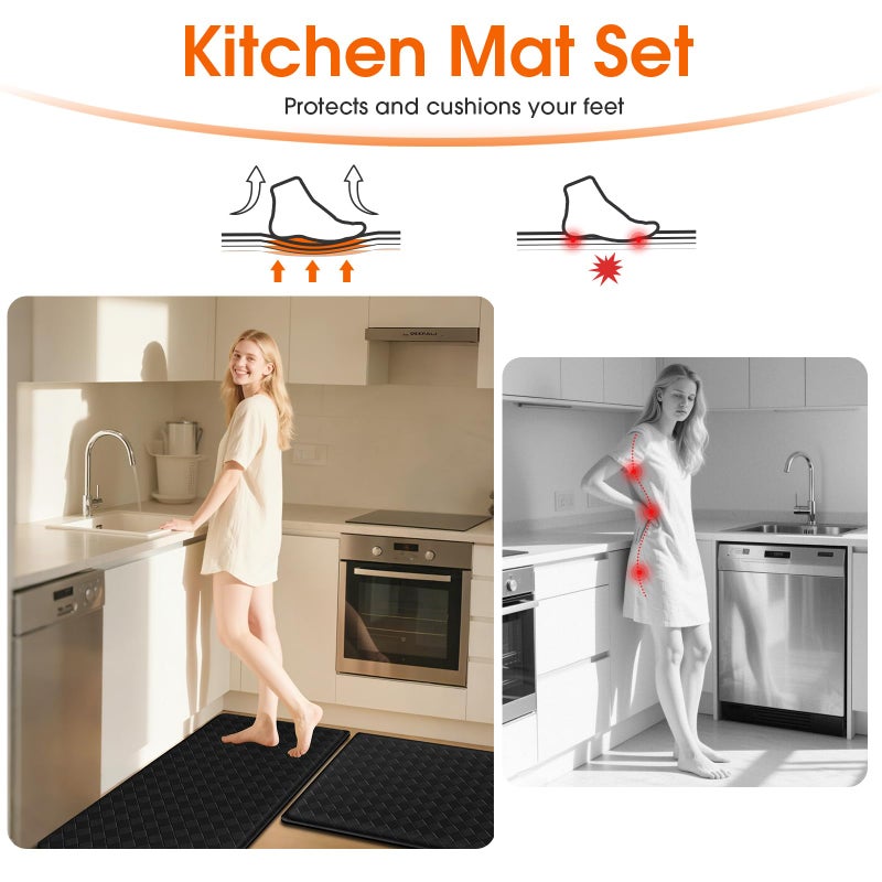 TranquilRelax Kitchen Mats, 2PCS Kitchen Rugs, Cushioned Anti Fatigue Kitchen Mats for Floor, Non-Slip Standing Sink Mat, Waterproof Kitchen Rug Set for Kitchen Floor Office,17.3"Ã—30"+17.3"Ã—47" Black - Image 5
