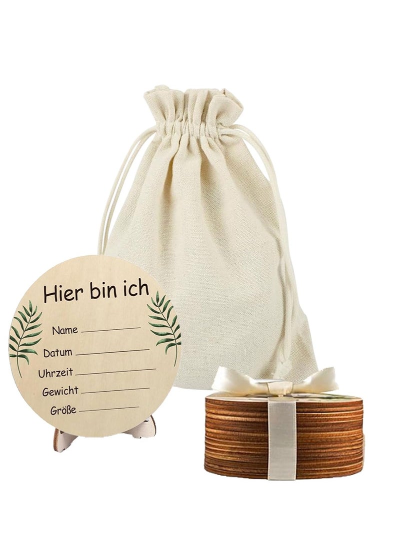 SYOSI بطاقات صور شهرية رئيسية للسنة الأولى للطفل، 15 قطعة من أقراص الترحيب الخشبية لحديثي الولادة، لافتة صور مزدوجة الجوانب مع حامل، علامات مميزة لرحلة الحمل بنمط حيواني رائع - Image 2