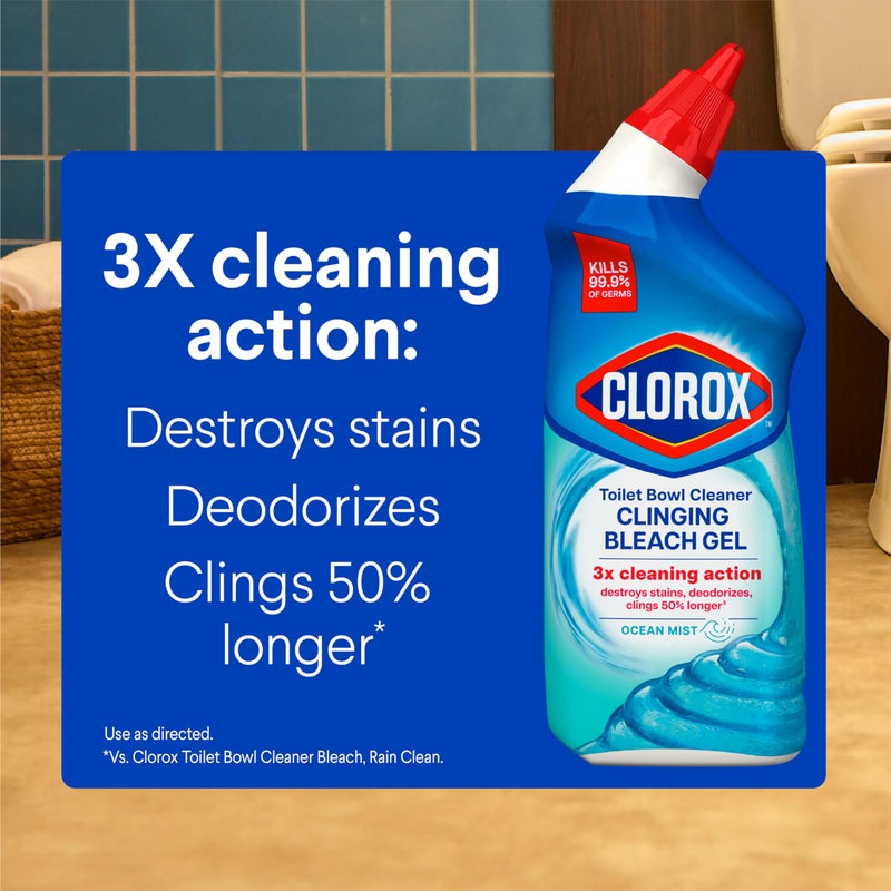 CLOROX Toilet Bowl Cleaner Clinging Bleach Gel, Ocean Mist, 24 Fl Oz, Pack of 2 (Package May Vary) - Image 2