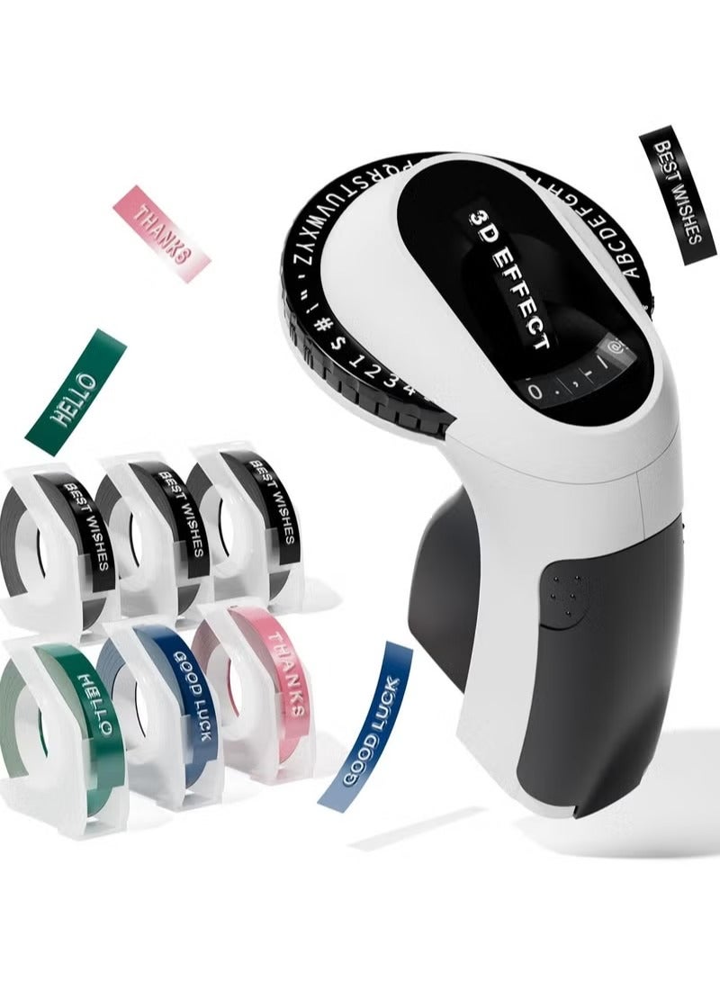 فوميمو صانع ملصقات ثلاثية الأبعاد مع 6 لفات من الملصقات، صانع ملصقات يدوي عتيق، ملصق عتيق، مقاوم للماء للمنزل والمكتب والأطفال، صناعة يدوية - أسود - Image 1