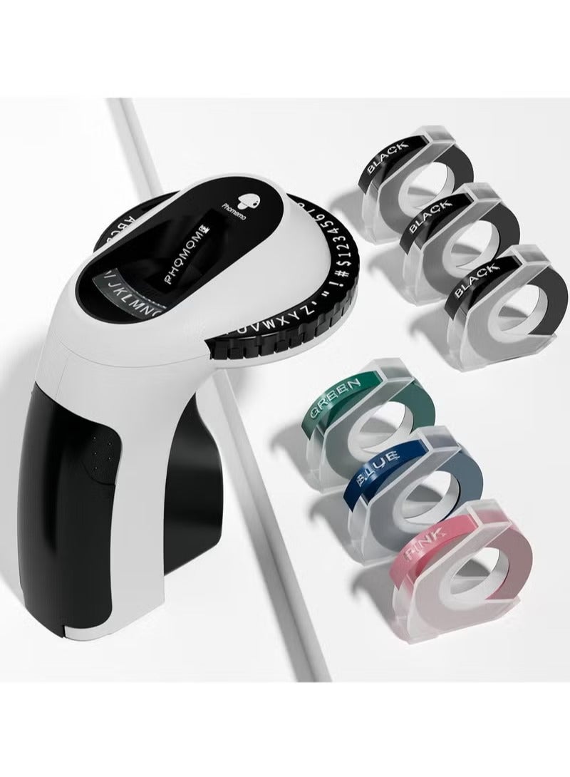 فوميمو صانع ملصقات ثلاثية الأبعاد مع 6 لفات من الملصقات، صانع ملصقات يدوي عتيق، ملصق عتيق، مقاوم للماء للمنزل والمكتب والأطفال، صناعة يدوية - أسود - Image 2