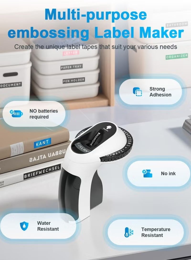 فوميمو صانع ملصقات ثلاثية الأبعاد مع 6 لفات من الملصقات، صانع ملصقات يدوي عتيق، ملصق عتيق، مقاوم للماء للمنزل والمكتب والأطفال، صناعة يدوية - أسود - Image 3