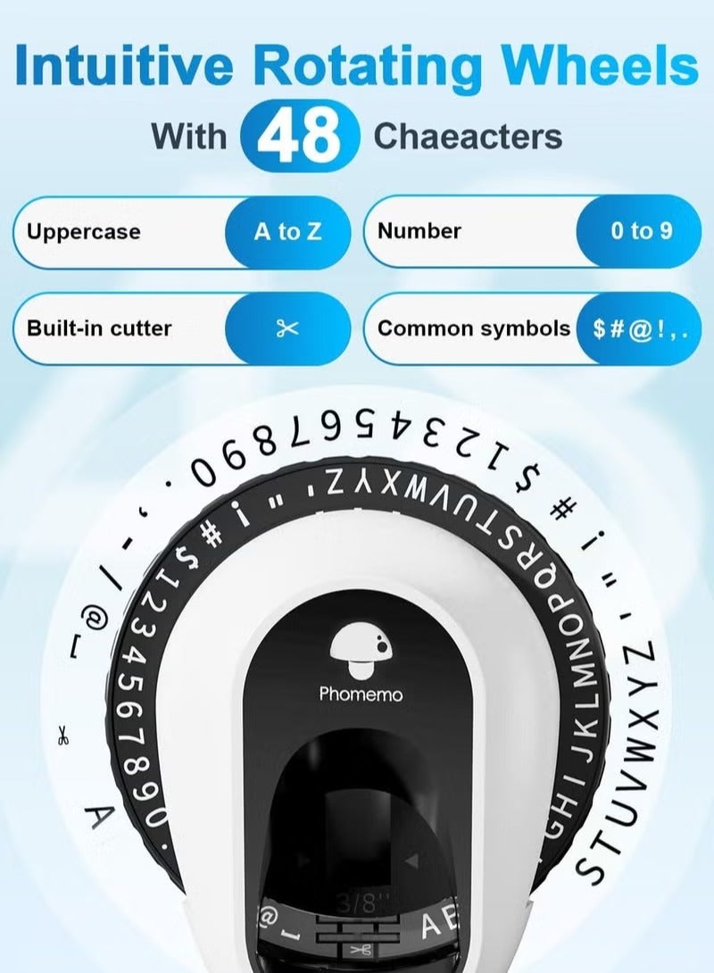 فوميمو صانع ملصقات ثلاثية الأبعاد مع 6 لفات من الملصقات، صانع ملصقات يدوي عتيق، ملصق عتيق، مقاوم للماء للمنزل والمكتب والأطفال، صناعة يدوية - أسود - Image 5