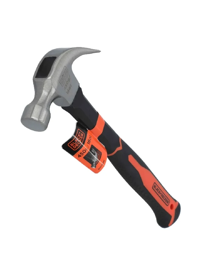 BLACK+DECKER Carbon Steel and Comfortable Claw Hammer Black and Orange 34 x 335 x 135 mm BDHT51396
