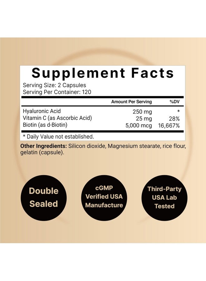 NatureBell Hyaluronic Acid Supplements 250mg | 240 Capsules, with Biotin 5000mcg & Vitamin C 25mg, 3 in 1 Support - Skin Hydration, Joint Lubrication, Hair and Eye Health - Image 2