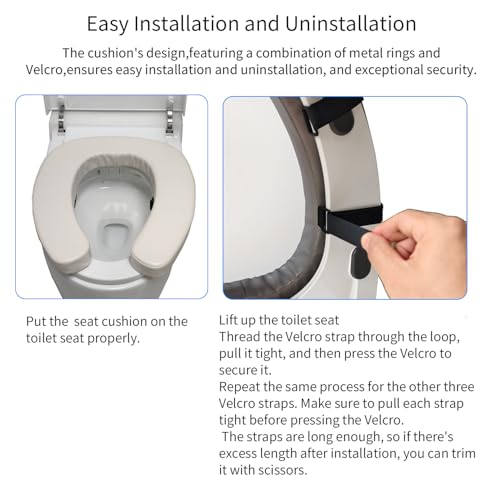 DOMSCIEN Padded Toilet Seat Cushion with 2-Inch High-Density Foam & Waterproof PU Fabric, U-Shape Padded Toilet Cushion - Secure Hook & Loop Tape, Fits Standard/Elongated Toilets (Beige) - Image 5