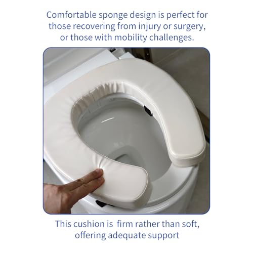 DOMSCIEN Padded Toilet Seat Cushion with 2-Inch High-Density Foam & Waterproof PU Fabric, U-Shape Padded Toilet Cushion - Secure Hook & Loop Tape, Fits Standard/Elongated Toilets (Beige) - Image 4