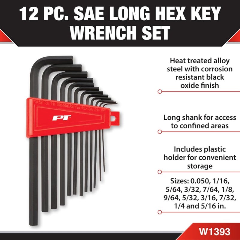 بيرفورمانس تول مجموعة أدوات W1393 المكونة من 12 مفتاحًا سداسيًا طويلًا من نوع SAE - Image 1