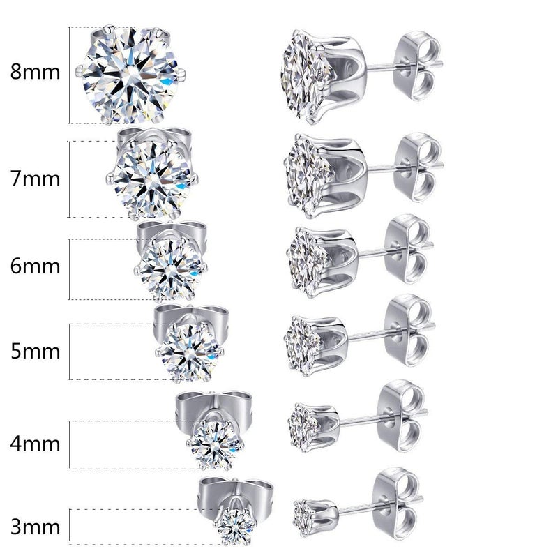 MDFUN أقراط دراسات دائرية من الزركونيا المكعبة المطلية بالذهب الأبيض عيار 18K - عبوة من 6 أزواج (6 أزواج) - Image 2