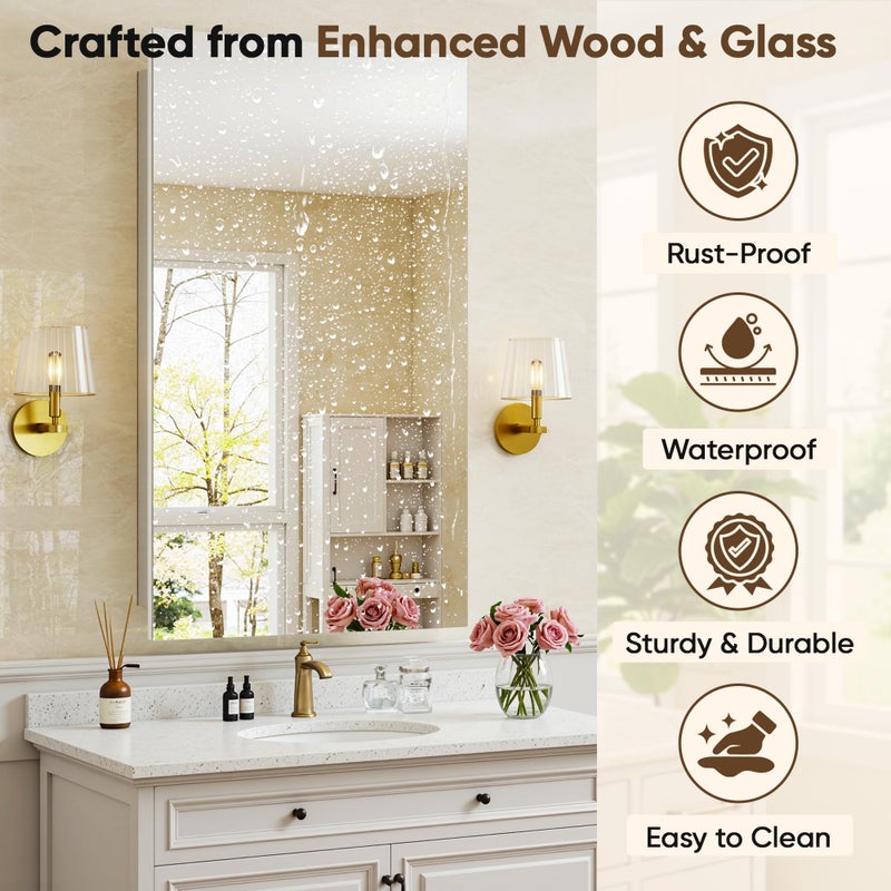 Antok Medicine Cabinet with Mirror 15x19 inch, Wall-Mounted Bathroom Mirrors with Storage Modern, in Recessed Vanity Medicine Cabinets Door Wooden Frame Shelf Surface Mount Over Sink Organizer, White - Image 3