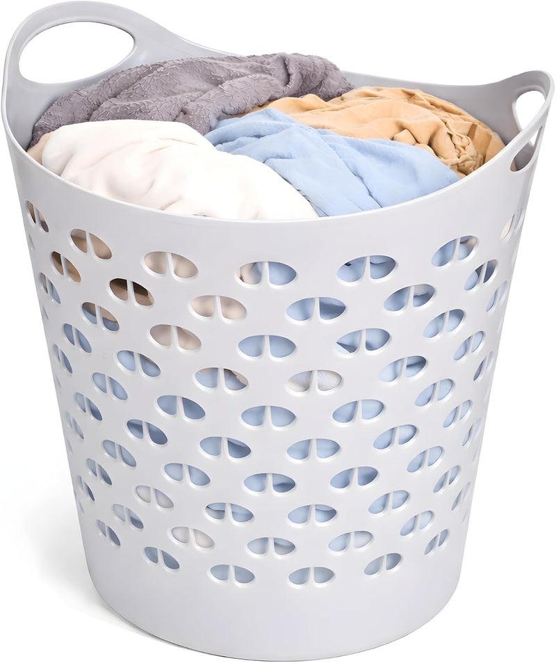 VIO Plastic Laundry Bin, Multi-Purpose Flexible Laundry Storage Basket Hamper, Light Weight and Durable Large Dirty Clothes Organizer Basket with Handles 40 Litres (Grey New) - Image 2