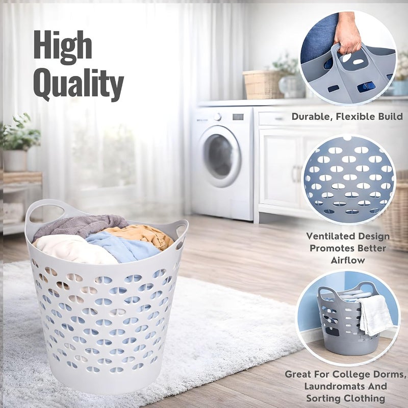 VIO Plastic Laundry Bin, Multi-Purpose Flexible Laundry Storage Basket Hamper, Light Weight and Durable Large Dirty Clothes Organizer Basket with Handles 40 Litres (Grey New) - Image 3