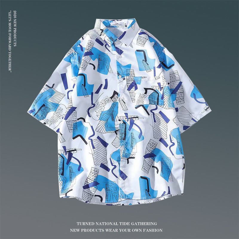 Hawaiian Floral Shirt Men Retro Casual Loose Trendy Beach Vacation Short Sleeve 8603 white 