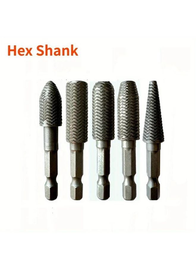 5pcs Embossed Steel Rotary File Set Hex Shank Electric Grinding Head Soft Metal Grinding Burr - Image 1