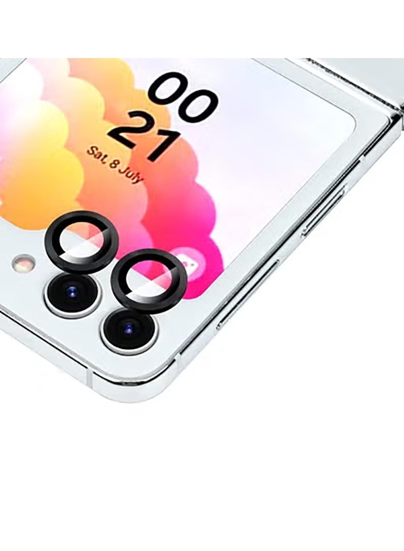 For Samsung Galaxy Z Flip 7 Camera Lens Protector, Individual Tempered Glass Camera Screen Protector Metal Ring Lens Cover for Samsung Galaxy Z Flip 7 , 1 Set (Black)  - Image 1