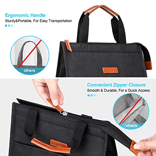 Lacdo Lunch Bag for Women Men Insulated Lunch Tote Bags Waterproof Reusable Lunch Box Soft Cooler with Pockets for Work Travel Picnic Black - Image 3