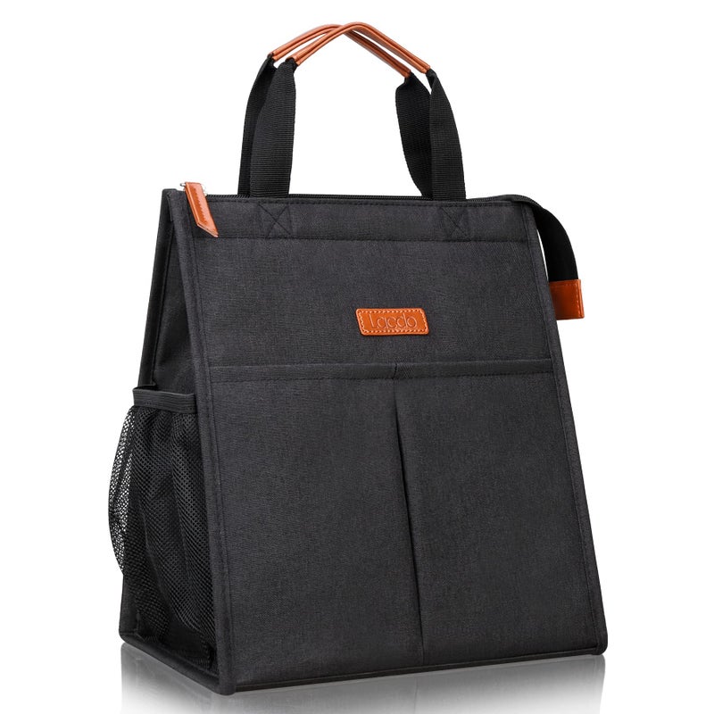 Lacdo Lunch Bag for Women Men Insulated Lunch Tote Bags Waterproof Reusable Lunch Box Soft Cooler with Pockets for Work Travel Picnic Black - Image 2
