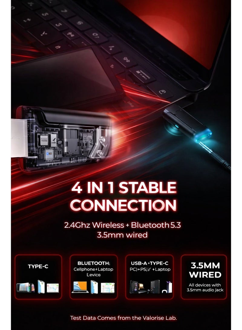 أيه أس أيه سماعة ألعاب  سلكية ولاسلكية مع ميكروفون عازل للضوضاء – بلوتوث، USB و 3.5 مم، متوافقة مع جميع الأجهزة - Image 3