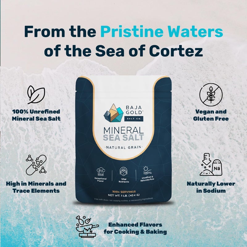 Baja Gold Mineral Sea Salt - Recommended by Gary Brecka - Organic Natural Grain Salt for Cooking & Baking | Authentic Baja Salt | Ideal for All Culinary Creations | 1 lb. Resealable Bag, 300+ Servings - Image 2